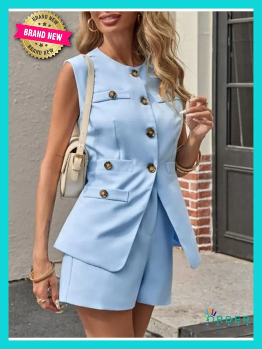2 Piece Suit Sets Sleeveless Blazer Vest Shorts Matching Set